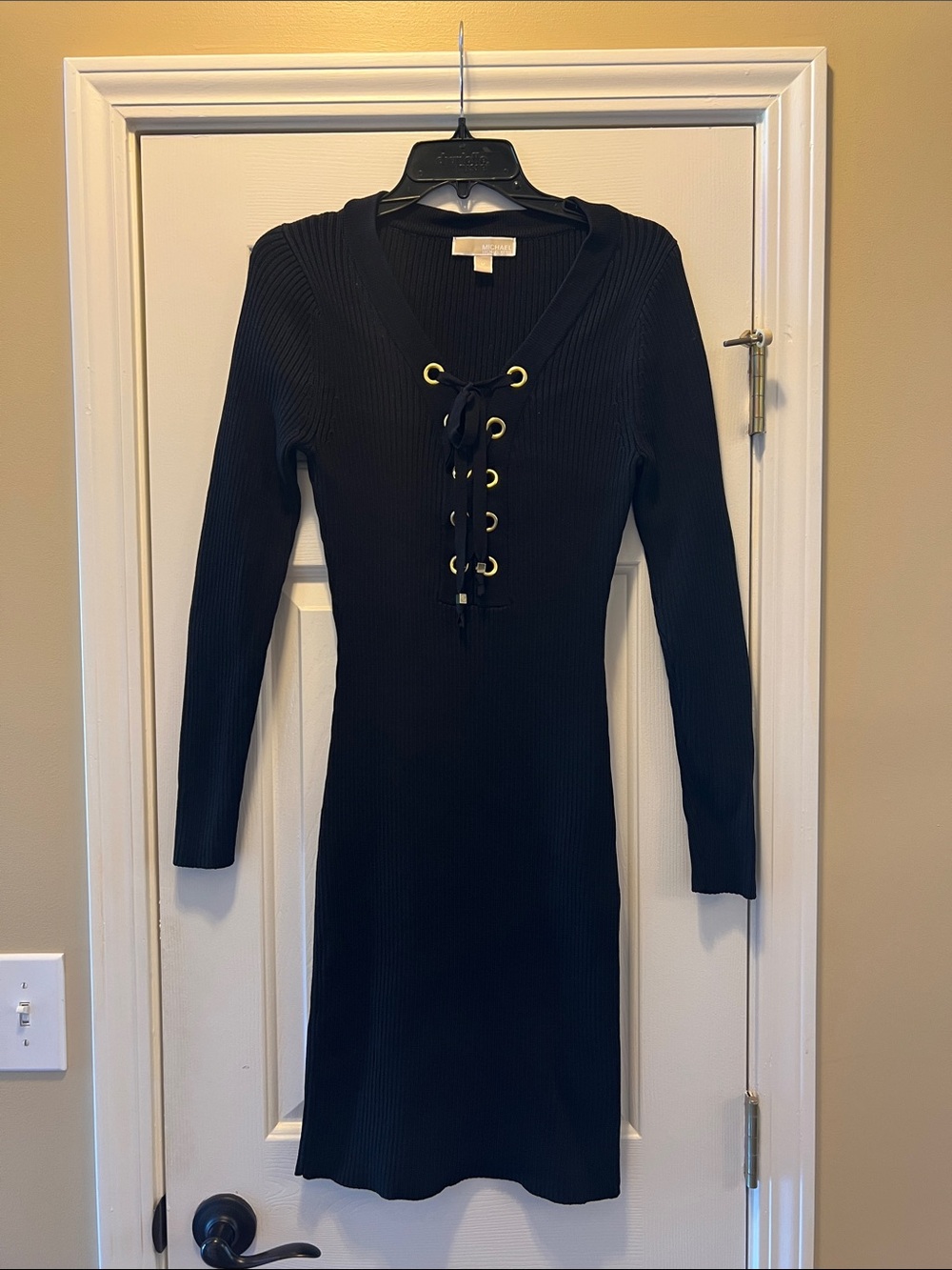 MICHAEL Michael Kors Black Ribbed Lace-Up Long-Sleeve Dress